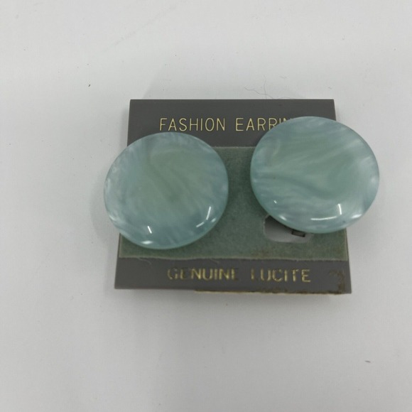 Vintage Ocean Blue Lucite Round Large Clip-on Earrings MOD Button‎ 1" - Picture 2 of 7